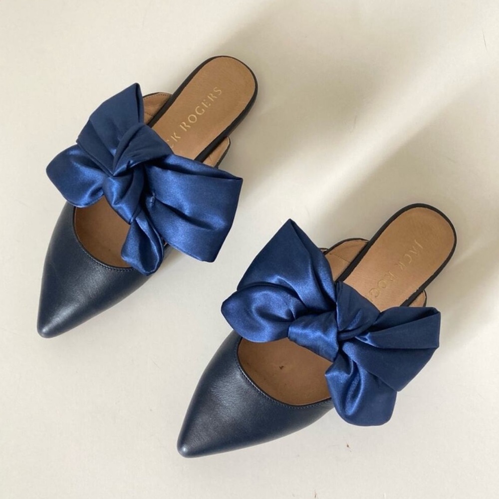Jack Rogers Heidi Bow Pointed Toe Mule Slides Navy Size 5